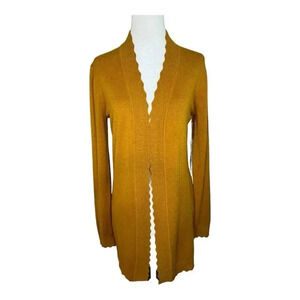NEW Evolution by Cyrus Women's XS Petite Scallop Edge‎ Open Brown Cardigan NWT